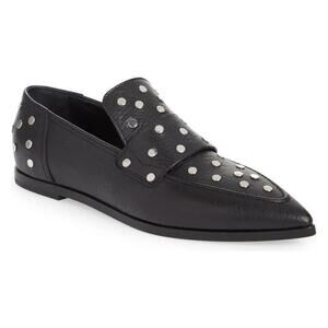 AGL NWOB Ines Studded Loafer Black Women's Size 42 (US 12) Pointed Toe Flats